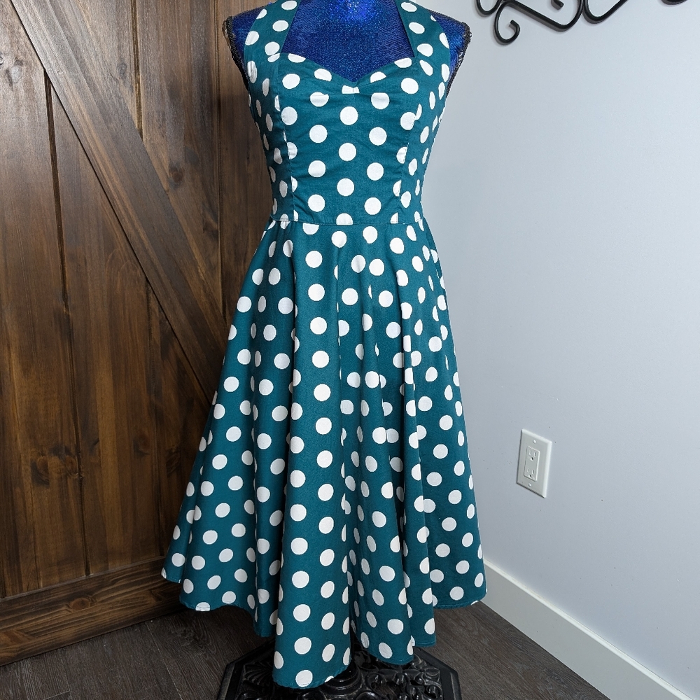 Teal Polka Dot Halter Dress